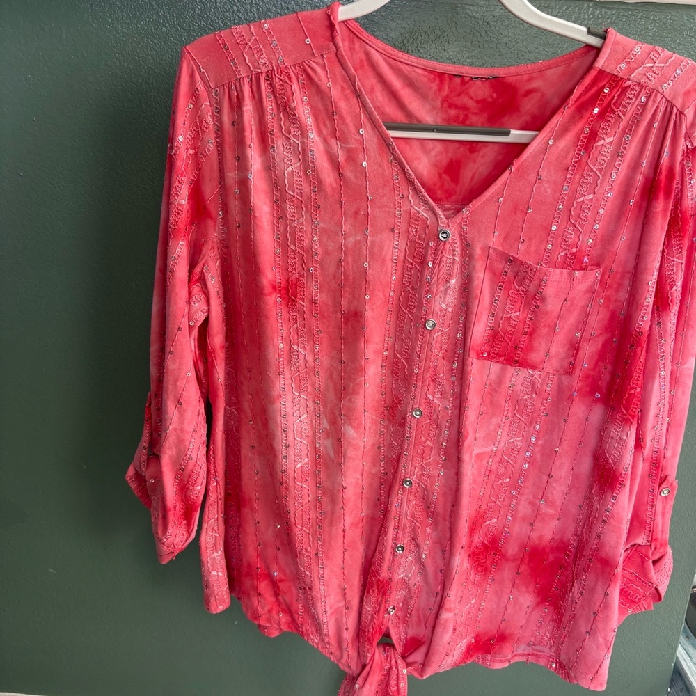 Women's Red Button-Up Top